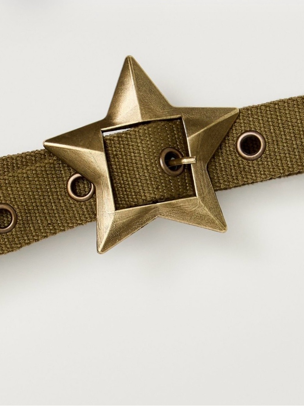 Free People Olive Canvas Belt with Star Brass Buckle